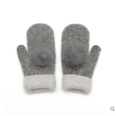 Moffole Calde Invernali da Donna con Palla in Pelliccia di Coniglio Carine Tinta Unita Misto Lana Lavorata a Maglia Guanti Termici Ispessiti Accessori Moda