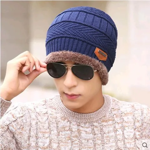 Inverno Ispessito Foderato in Pile Berretto in Maglia E Sciarpa Calda Uomini Stile Coreano Casual Tempo Freddo Cappello All'aperto