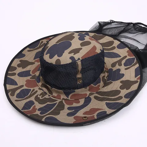 Cappello da Pescatore Mimetico all'Aperto da Uomo Impermeabile Protezione UV Cappello da Sole Tesa Larga Berretto da Pesca