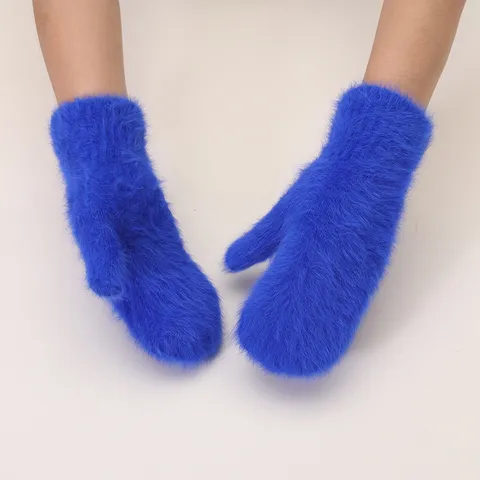 Moffole Calde in Pelliccia di Coniglio Invernali da Donna Guanti Pieni di Peluche Ispessito Carino Motivo a Fiocco di Neve