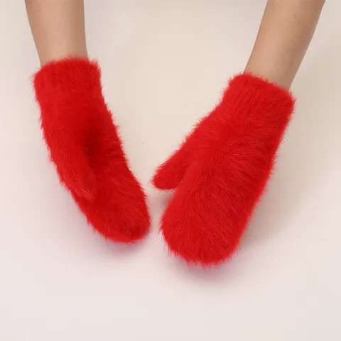 Moffole Calde in Pelliccia di Coniglio Invernali da Donna Guanti Pieni di Peluche Ispessito Carino Motivo a Fiocco di Neve