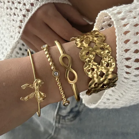 Vintage 18 Karat Vergoldeter Edelstahl Armreif Für Damen Geometrische Strass Eingelegt Doppelschicht Armband Mode Schmuck Geschenk