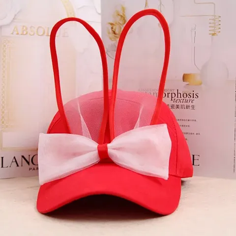 Women Cute Bunny Ears Baseball Cap Sweet Mesh Bowknot Adjustable Sun Protection Hat Summer Casual Fashion Cap