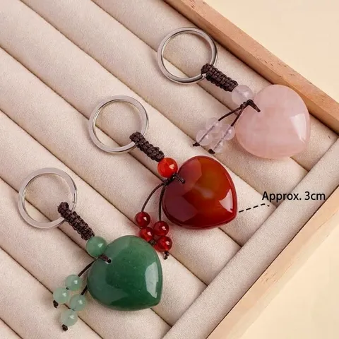 Natuurlijk Kristal Agaat Hart Sleutelhanger Ruwe Steen Amethist Kwartz Liefde Tas Bedel Auto Hanger Voor Dames Heren