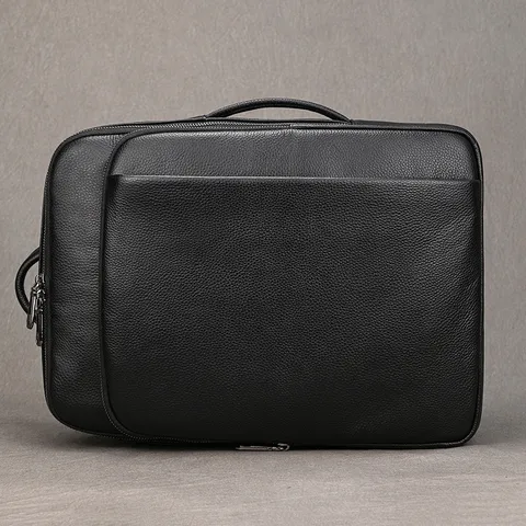 Men Business Laptop Backpack First Layer Cowhide Genuine Leather Fashion Commuter School Bag Large Capacity Travel Daypack Black Coffee