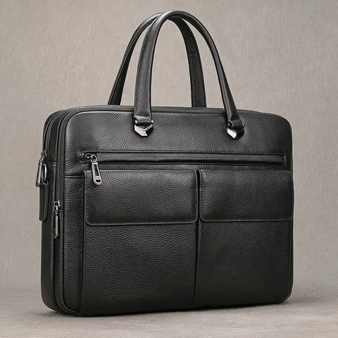 Men's Business Briefcase Genuine Leather Shoulder Bag Large Capacity Top Layer Cowhide Handbag Office Laptop Messenger Bag