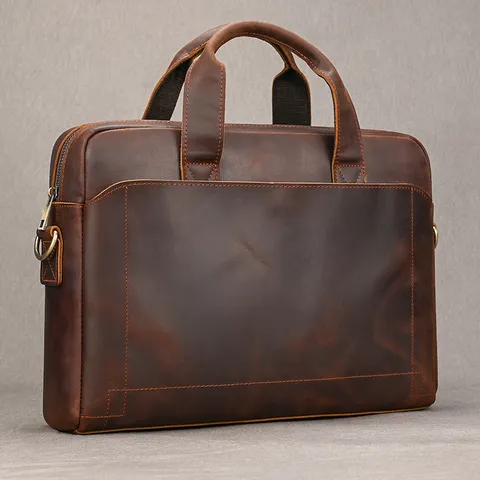 Borsa Professionale da Uomo in Vera Pelle Primo Strato di Pelle Vaccina Porta Laptop Vintage Crazy Horse Messenger per Lavoro
