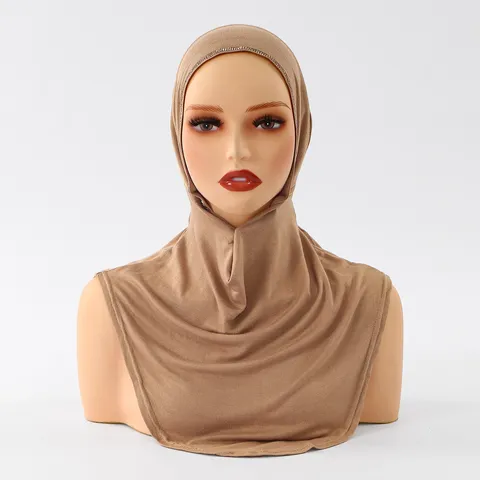 Women's Solid Color Mercerized Cotton Turban Headscarf Casual Elastic Hair Wrap With Hot Fix Rhinestone Design