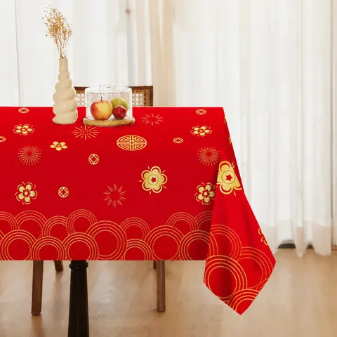 Chinesisches Neujahr Tischdecke Rot Gold Gedruckt PE Kunststoff Rechteck Party Tischdecke Für Frühlingsfest Urlaubsdeko