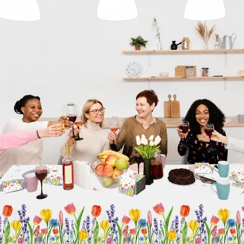 Nappe de Table Jetable en Plastique Papillon Tulipe de Printemps Nappe de Fête Imperméable pour Décoration de Fête d'Anniversaire