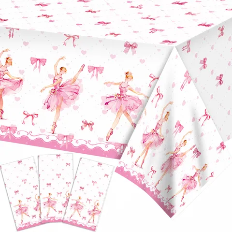 Pink Ballet Bow Birthday Tablecloth Disposable PE Waterproof Table Cover Swan Dance Party Decorative Tablecloth