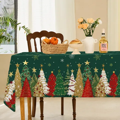 Green Christmas Tree Party Tablecloth Disposable PE Plastic Table Cover Waterproof Rectangular Tablecloth For Holiday