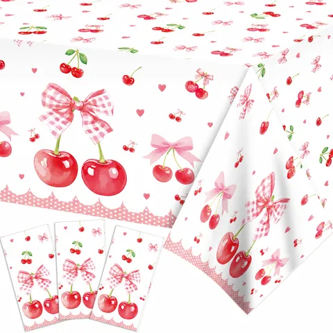 Rosa Kirsche Geburtstag Tischdecke Cartoon Frucht Thema Einweg Plastik Tisch Abdeckung Für Party Feier Heim Dekor