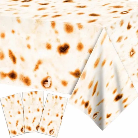 Disposable Waterproof PE Tablecloth Flatbread Pattern Table Cover For Party Festive Celebration Home Decor
