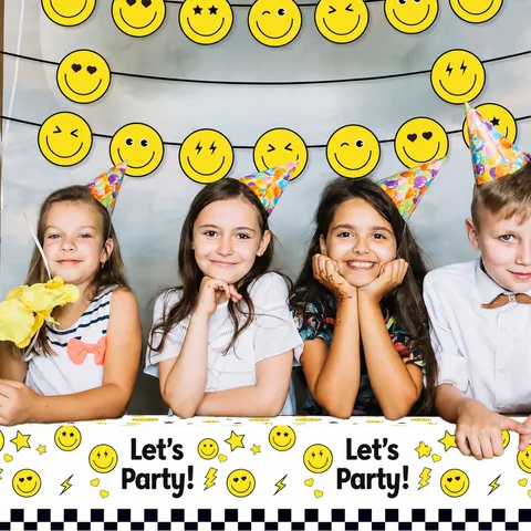 Gelb Smiley Gesicht Einweg Plastik Tischdecke Kariert Geburtstag Party Tischabdeckung Let's Party Dekoration
