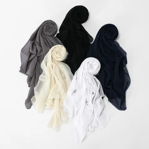 Écharpe en Mousseline de Soie Couleur Unie pour Femmes Châle Long Léger et Respirant Avec Bordure en Dentelle Cœur