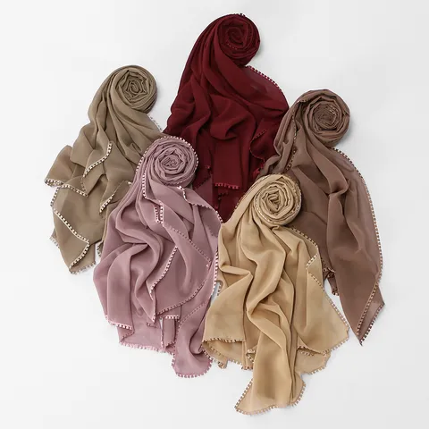 Écharpe en Mousseline de Soie Couleur Unie pour Femmes Châle Long Léger et Respirant Avec Bordure en Dentelle Cœur