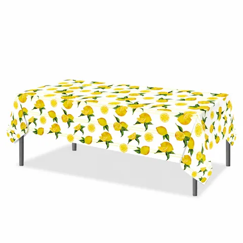 Watercolor Lemon Disposable Tablecloth PE Plastic Waterproof Table Cover Rectangular Party Birthday Table Decor Supplies