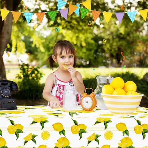 Watercolor Lemon Disposable Tablecloth PE Plastic Waterproof Table Cover Rectangular Party Birthday Table Decor Supplies