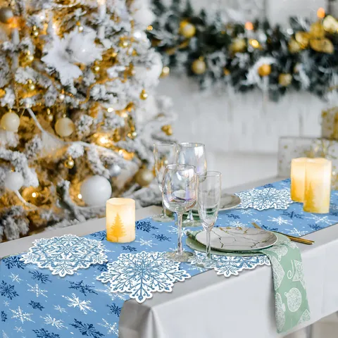 Weihnachten Schneeflocke Tischläufer Kunststoff Festlich Party Tischdecke Heim Wohnzimmer Esszimmer Tisch Dekoration