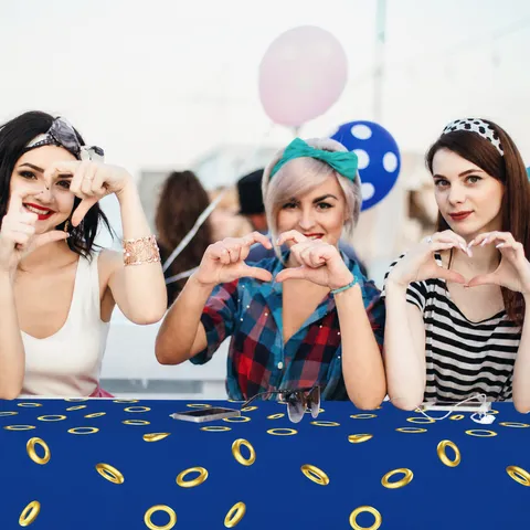 Blau und Gold Ring Geburtstag Tischdecke Einweg PE Kunststoff Tischabdeckung für Party Feier Heim Küche Dekor