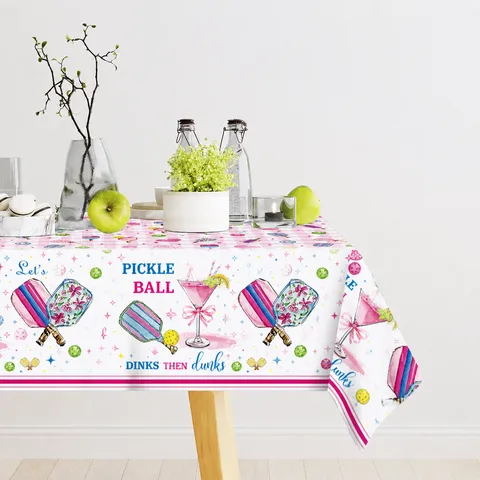 Rosa Pickleball Thema Geburtstag Tischdecke Einweg PE Tischabdeckung Party Tischdekoration