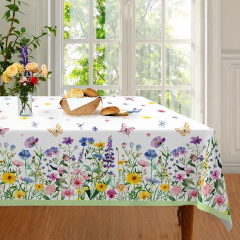 Nappe d'Anniversaire Florale de Printemps Papillon Fleur Sauvage Imperméable Jetable Table PE Décoration de Fête