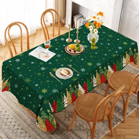 Green Christmas Tree Party Tablecloth Disposable PE Plastic Table Cover Waterproof Rectangular Tablecloth For Holiday