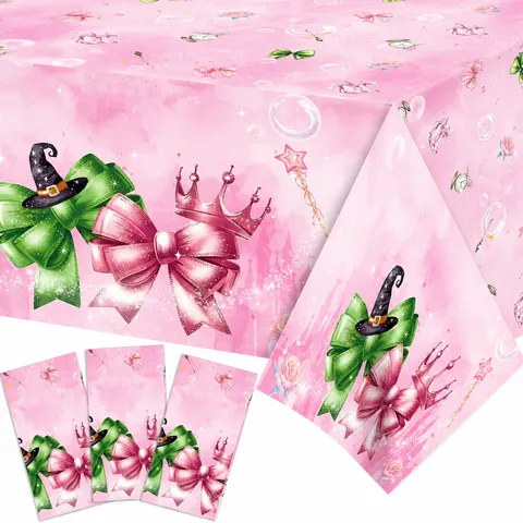 Nappe Jetable PE Château de Princesse Rose Vert Anniversaire Fête Couverture de Table en Plastique Décoration