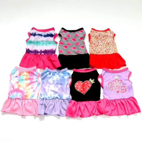 Summer Breathable Pet Dog Dress Cute Floral Tie-Dye Princess Skirt Small Dogs Cats Puppy Apparel Clothing