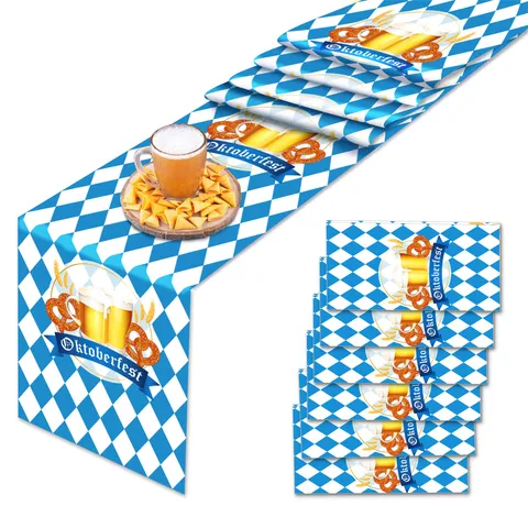 Deutscher Oktoberfest Tischläufer Tischdecke Blau Weiß Rautenmuster Kunststoff Party Festival Heim Esstisch Dekor
