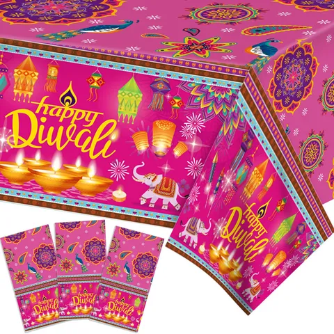 Diwali Einweg Kunststoff Tischdecke Happy Diwali Party Tischabdeckung Festliche Feier Tischdekoration