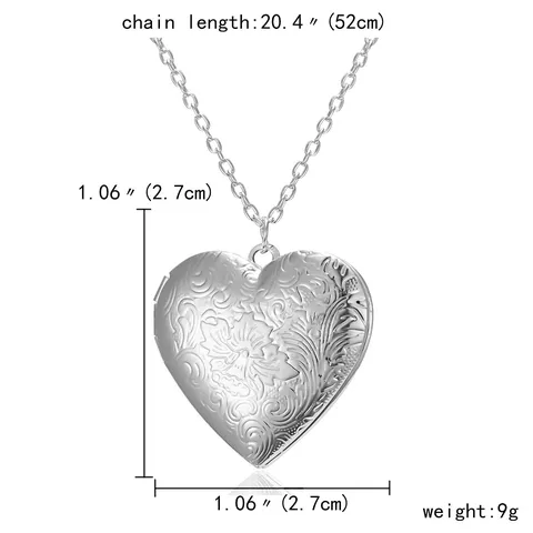 Fashion Alloy Heart Locket Pendant Necklace Minimalist Carving Floral Link Chain Exquisite Opened Photo Frame Necklace For Women Jewelry Gift