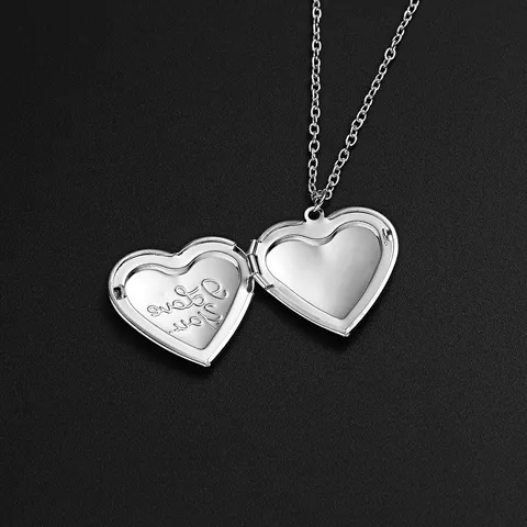 Fashion Alloy Heart Locket Pendant Necklace Minimalist Carving Floral Link Chain Exquisite Opened Photo Frame Necklace For Women Jewelry Gift