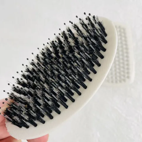 Professional Men Boar Bristle Beard Brush Rubber Cushion Hair Comb Oval Square Shape Styling Tool For Mustache Daily Care