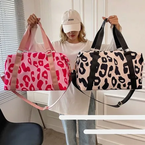 Damen Oxford Gewebe Reisetasche Wasserdicht Nass Trocken Trennung Reisetasche Kuh Leopardenmuster Sporttasche Mit Trolley Schlaufe