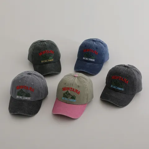 Kinderen Vintage Geborduurd Letters Katoen Honkbalpet Zonbescherming Gebogen Rand Zonnescherm Verstelbare Pet