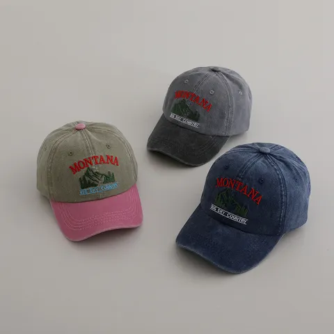 Kinderen Vintage Geborduurd Letters Katoen Honkbalpet Zonbescherming Gebogen Rand Zonnescherm Verstelbare Pet