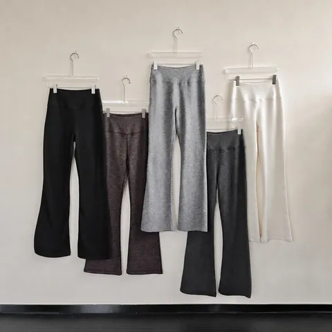 Women Wool Silk Blend Double Sided Fleece Flared Pants High Waist Thermal Warmth Slimming Hip Lifting Full Length Trousers