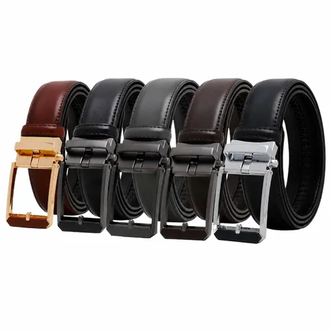 Men's Business Casual Split Cowhide Leather Belt With Alloy Automatic Buckle Fashion Dress Pants Waistband