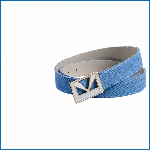 Women Retro Denim Belt M Letter Metal Buckle Casual Leather Belts For Daily Commute Fashion Waist Accessories