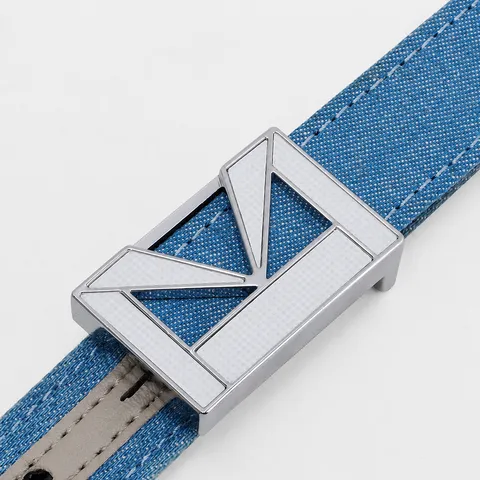 Women Retro Denim Belt M Letter Metal Buckle Casual Leather Belts For Daily Commute Fashion Waist Accessories