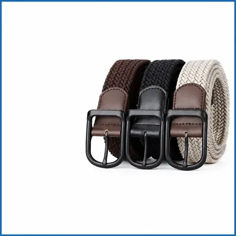 Men's Tactical Woven Stretch Canvas Belt Casual Business Golf Elastic Belt with Alloy Pin Buckle