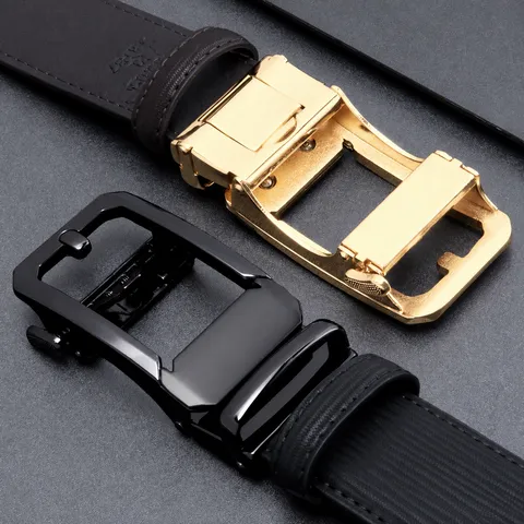 Men Casual Automatic Buckle Leather Belt Genuine Cowhide Business Belt Metal Alloy Ratchet Belt Trouser Belt For Men