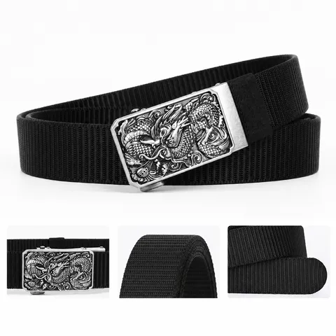 Men Tactical Nylon Woven Belt Casual Outdoor Military Training Waistband With Alloy Dragon Embossed Automatic Buckle