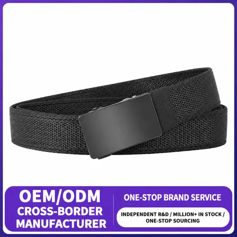 Men's Woven Canvas Belt Minimalist Push-Button Metal Buckle Tactical Casual Workwear Nylon Belt