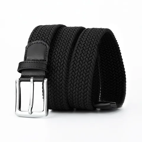 Men Woven Elastic Belt Casual Stretch Braided Waistband With Pin Buckle Metal And Leather Trim Fashion Daily Pants Belt