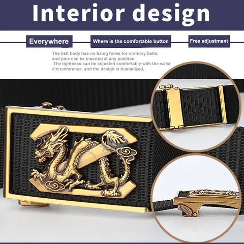 Men Tactical Belt Canvas Nylon Belt Retro Dragon Alloy Buckle Outdoor Casual Business Adjustable Fashion Waist Belt