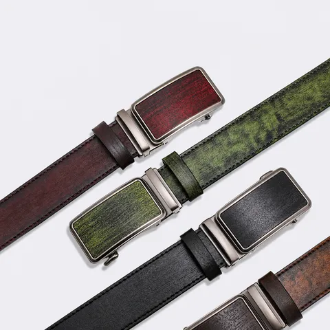 Men Automatic Buckle Genuine Leather Belt Business Casual Retro Cowhide Belt Fashion Waist Belt For Men