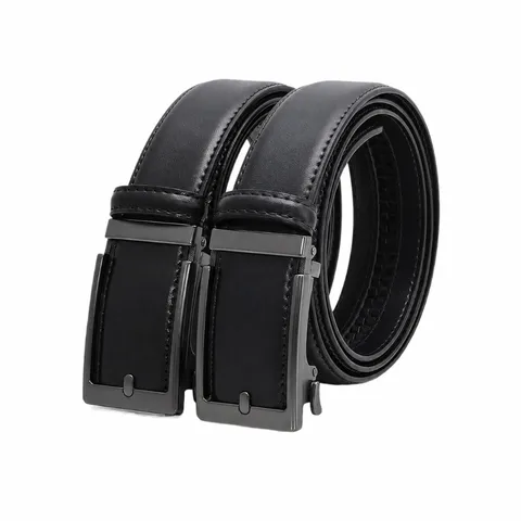 Men's Genuine Leather Automatic Buckle Belt Business Casual Fashion Belt Metal Ratchet Strap For Men